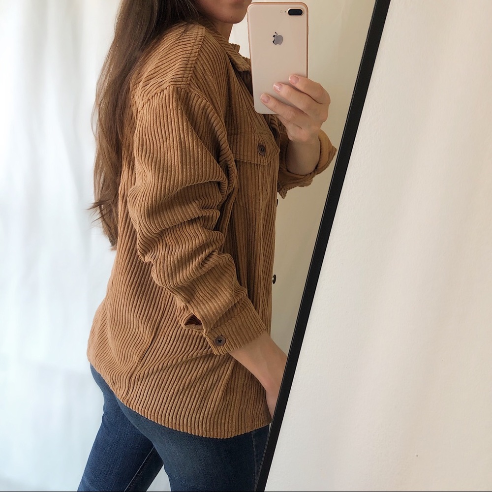 The Luxe Corduroy Shirt-Jacket — Camel - Picture 9 of 10